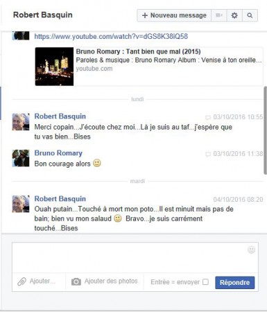 Mon pote Robert Basquin à qui j'ai dédié une petite chanson.04 octobre 2016